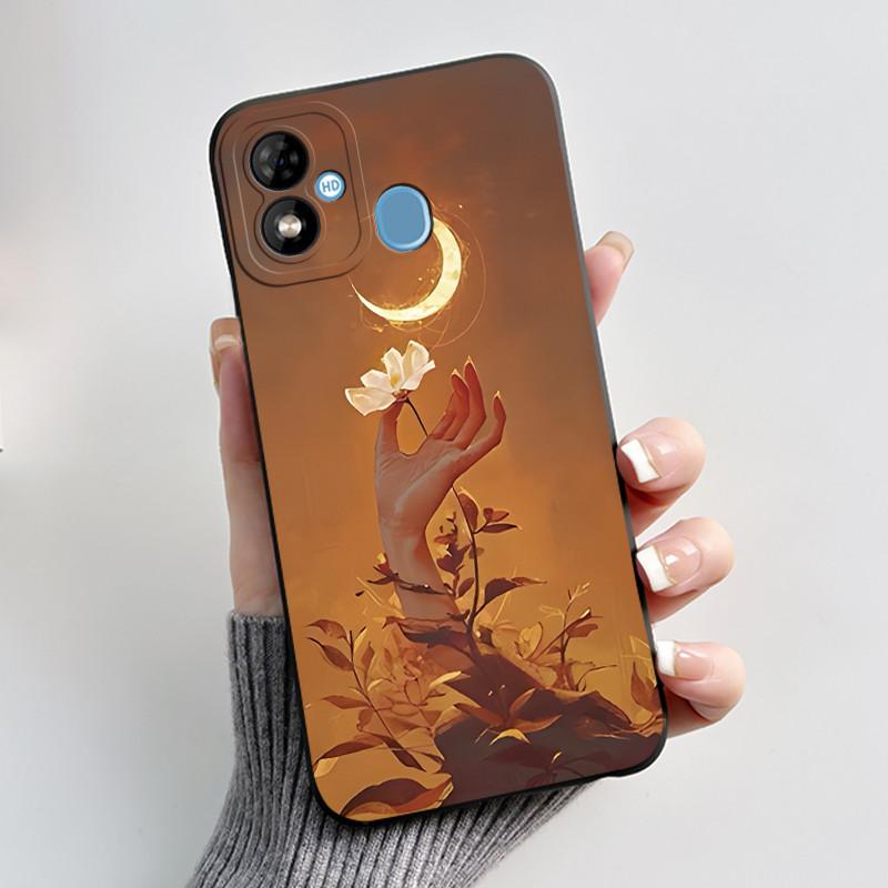 Phone Case For Itel A33 Plus Bumper Soft Silicone Jelly Black Case Aesthetic Popular Pattern Flower Lotus Shockproof Cover