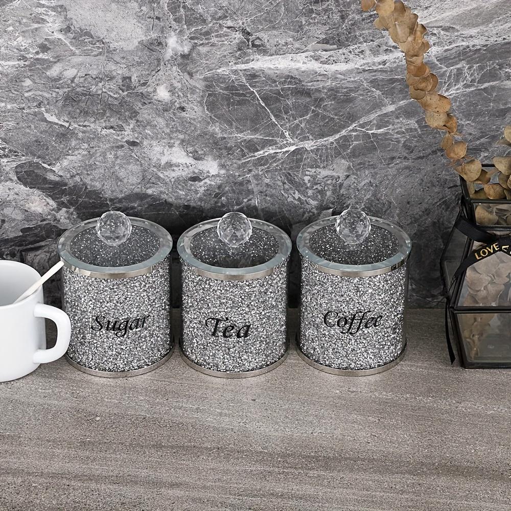 3ks 1 sady nádob na kávu lesklé skleněné diamantové dózy vhodné na cukr káva čaj Luxusní sada úložných nádob ve stylu diamantu s ozdobným víkem