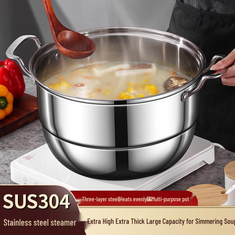 Three-Layer 304 Steel Steamer Pot with Large Capacity for Multi-Functional Cooking