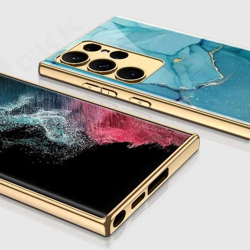 Pouzdro z malovaného tvrzeného skla pro Samsung Galaxy S24 S23 Ultra Luxusní pokovení Měkký okraj Ochranný kryt pro pouzdro Galaxy S24 Ultra