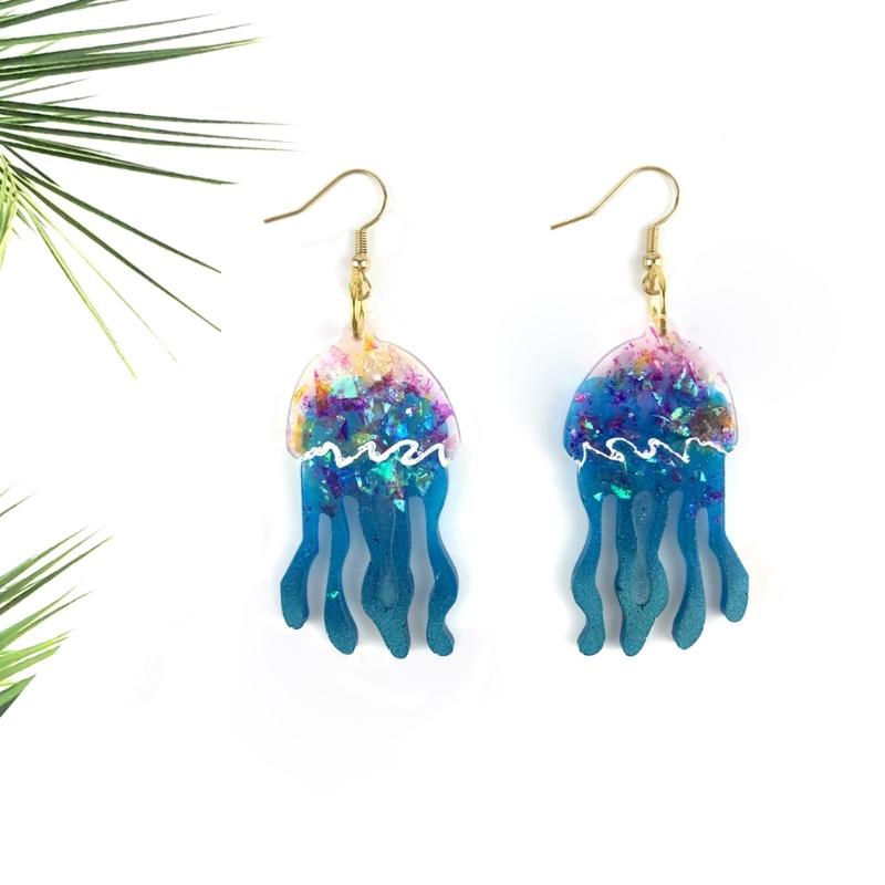 Glossy Shiny Earring Silicone Mould with Hole Jellyfish Shape Dangle Earring Epoxy Casting Mold for DIY Earrings Decor