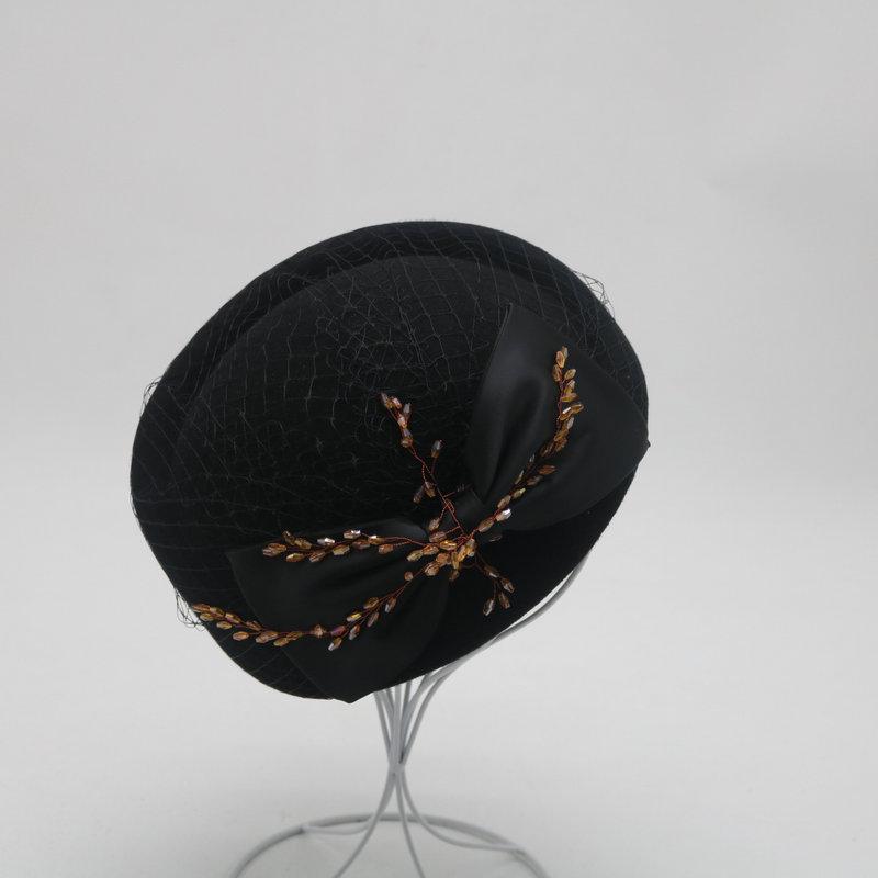 

Высококачественный французский сетчатый шерстяной берет, элегантная женская шляпа с бантом из стразов, модная винтажная шляпа куртизанки 56-58CM