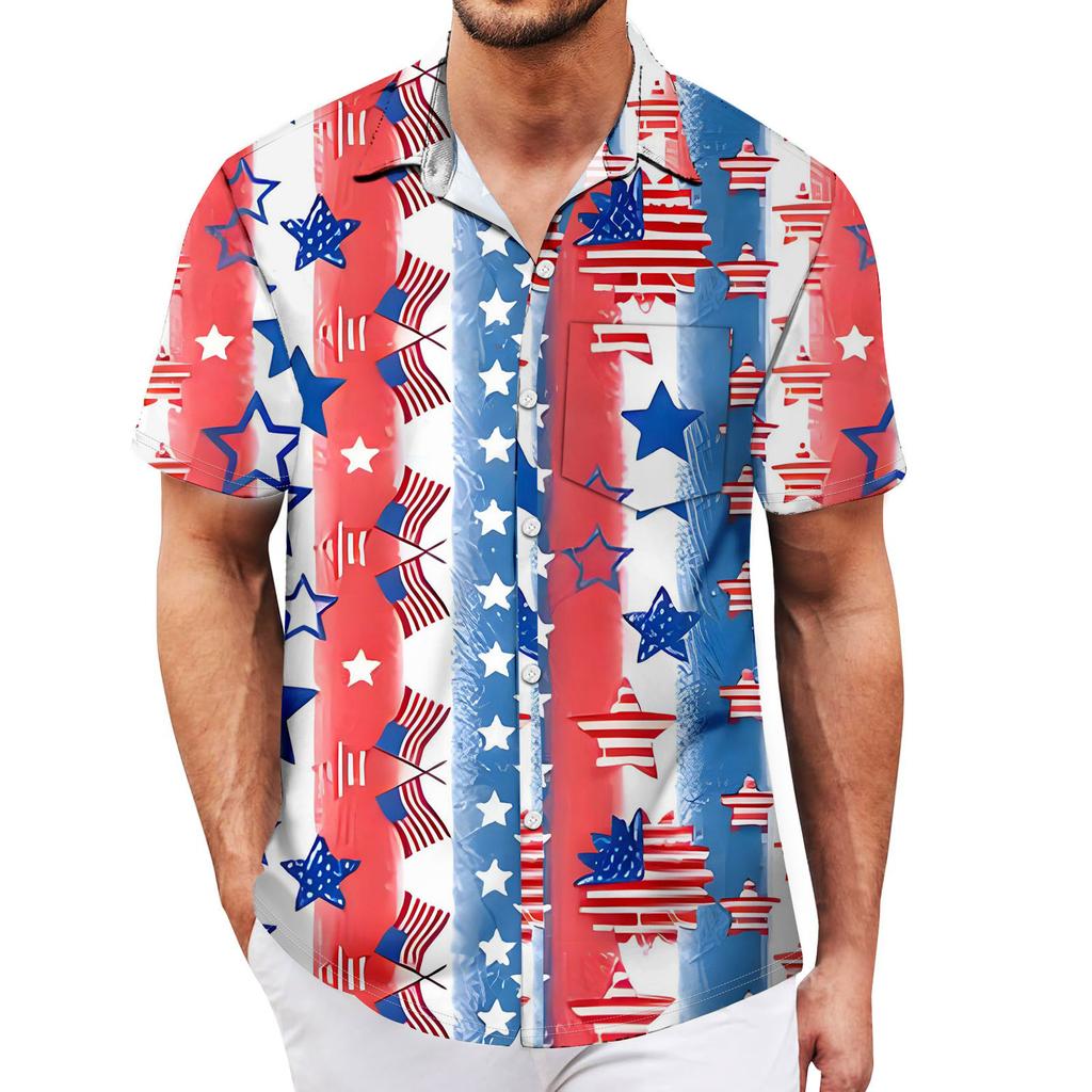 Men's Vintage Button Down Bowling Shirts Short Sleeve Summer Beach Shirt