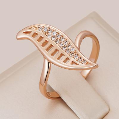 Leaf Shape  Rose Gold Color Rings For Women Micro Wax Inlay Natural Zircon Wedding Party Fashion Daily Jewelry