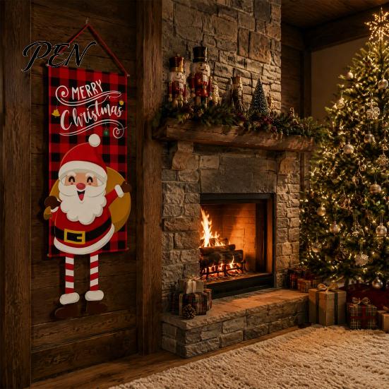 Indoor Holiday Home Ornaments Christmas Banner Decorations with Hanging Rope, Elf/Snowman/Gnome/Snowman Festive Flags for Doorway Celebratory