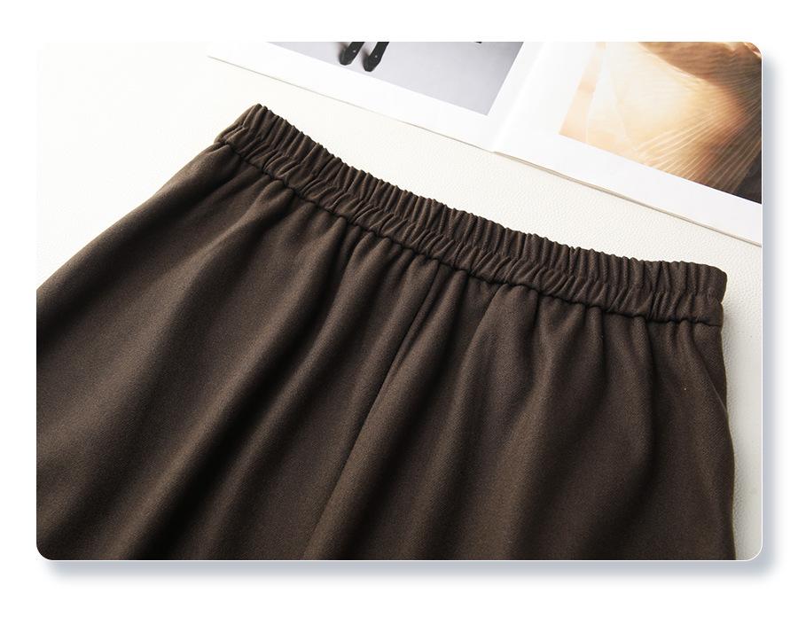 Women's Gray Pleated A-Line Midi Skirt - 2024 Fall/Winter, Elastic Waist, Slimming Fit