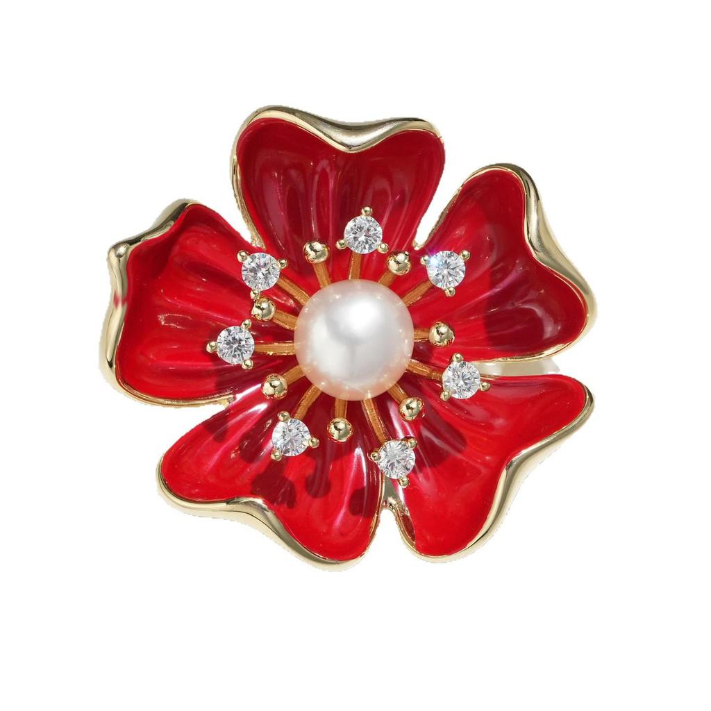 Bo Xin Yun Elegant Red Five-Petal Flower Freshwater Pearl Brooch