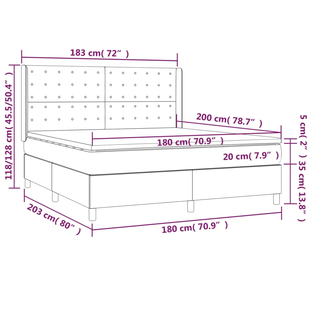 Vidaxl Letto Continentale Con Materasso, Taupe, Tessuto, 180X200 Cm