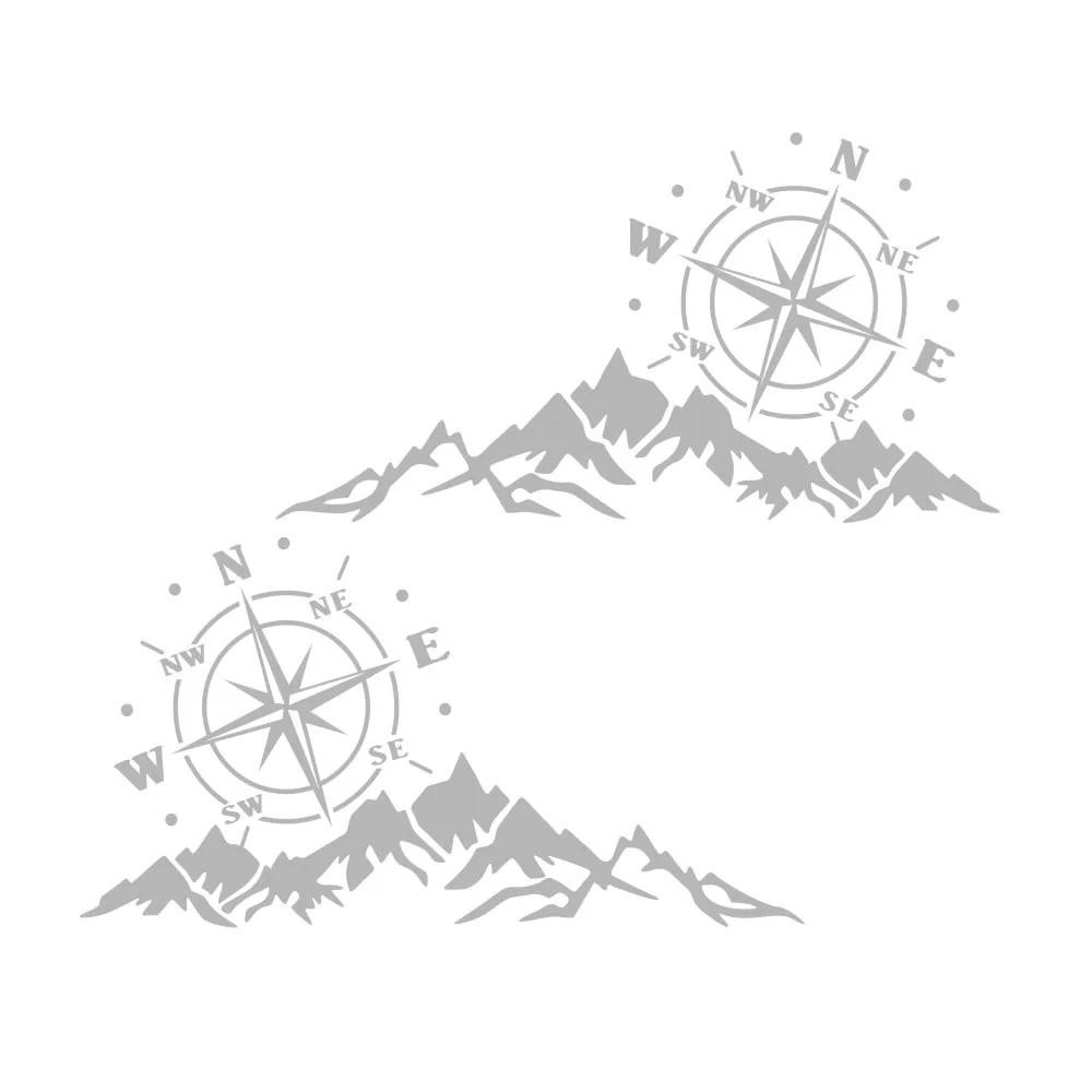 Car Sticker 2PCS Mountain Adventurers Compass Graphics Decoration Rv Camper Truck Truck Door Waist Line Hood Decal,56*30CM
