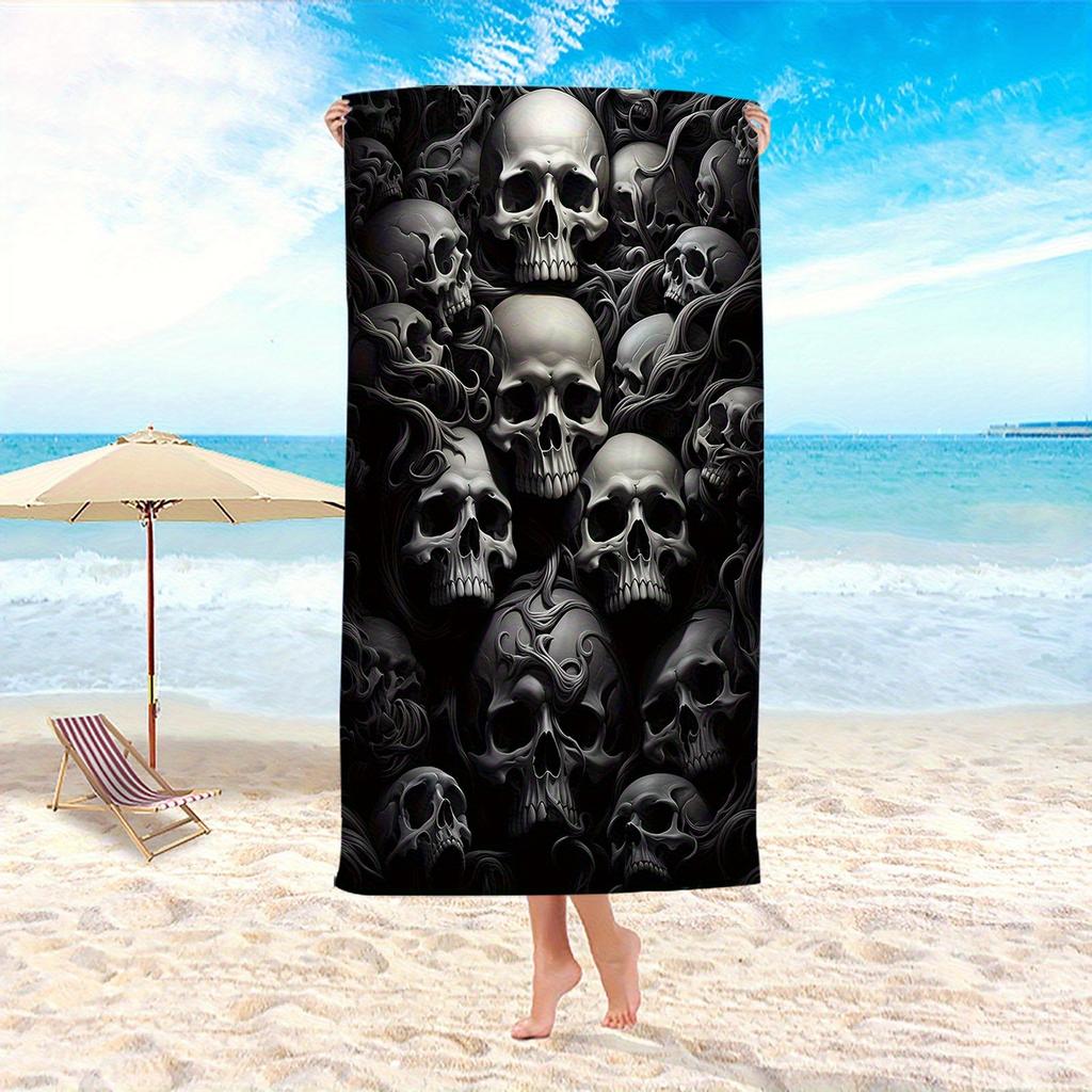 Gotischer Totenkopf-Print Strandtuch Stilvoll Langlebig Mikrofaser Badetuch Saugfähig Schnelltrocknend für Sommer Pool Strand Reisen