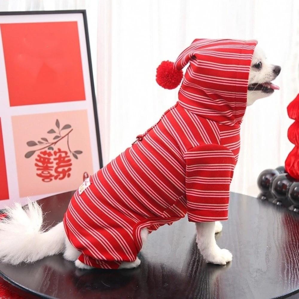 Festive Warm Dog Striped Hoodie Breathable Comfortable Dog Sweatshirt Soft New Year Dog Apparel Autumn Winter Season