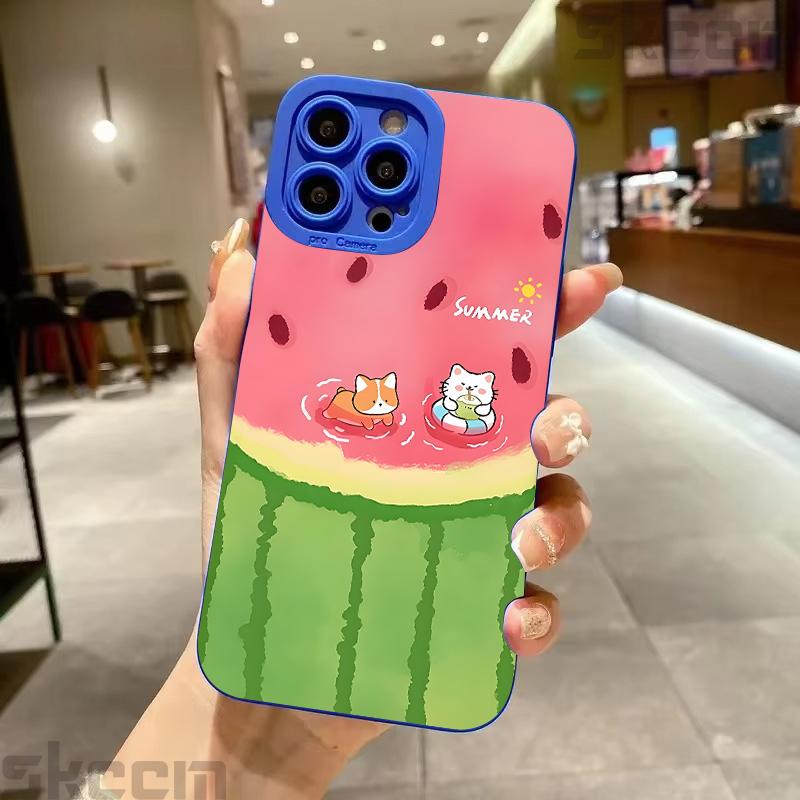 Case For Samsung Galaxy S25 Ultra S24 S23 S22 S21 Plus S20 FE A15 A35 A54 A55 Summer Watermelon Cat Dog Pattern Phone Cover