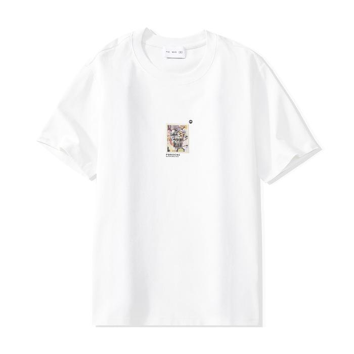 Spring and Summer Trendy Front Shoulder Round Neck Short-sleeved T-shirt for Men