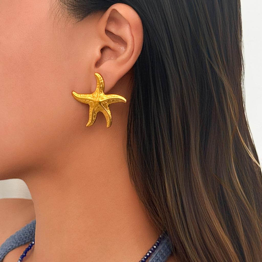 NEW BOHO EMBOSS STARFISH OCEAN HAWAII EARRINGS Dazan 2027 INS 18k Gold Plated Hypoallergenic Stainless Steel BIKINI Jewelry