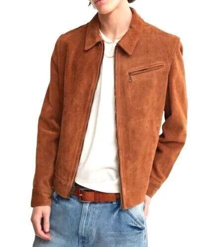 Biker Party Motorcycle Handmade Stylish Jacket Leather Designer Suede Lambskin Brown Men