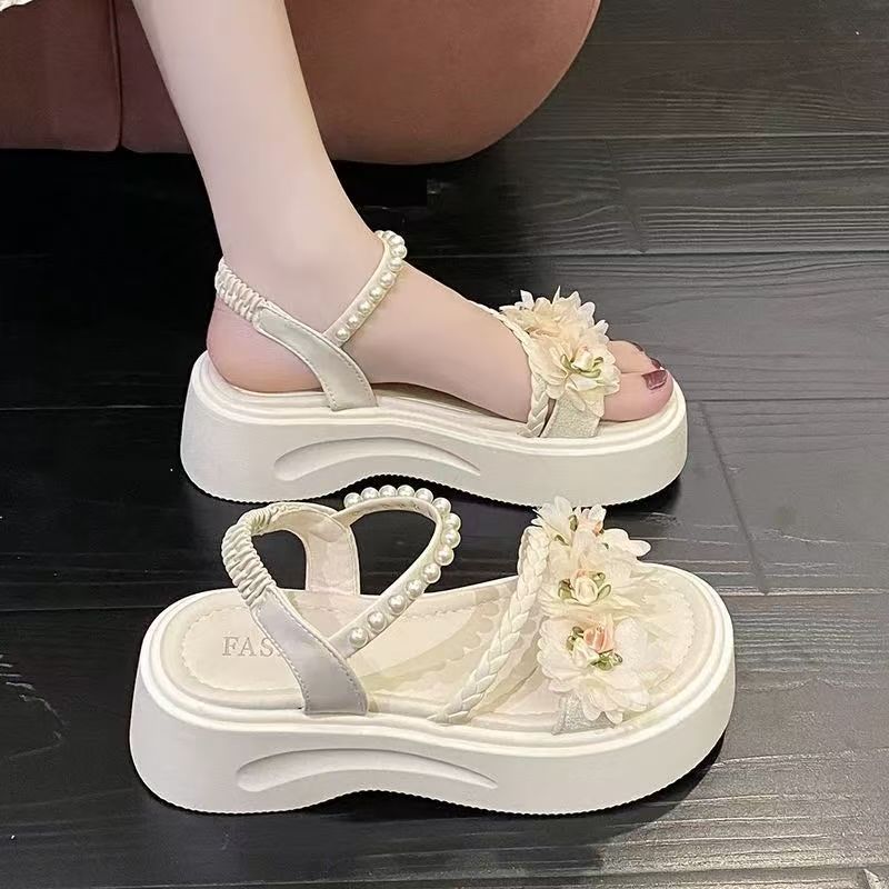 

Fairy style with skirt platform high heels beach sandals summer new French flower sandals female 37