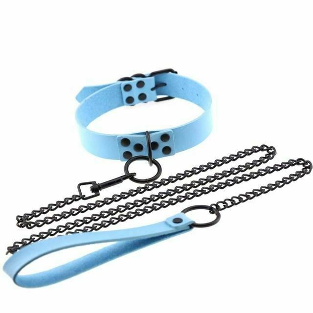 Rivet Slave Collar With Leash Pet Play Owned Submissive Collars & Leashes