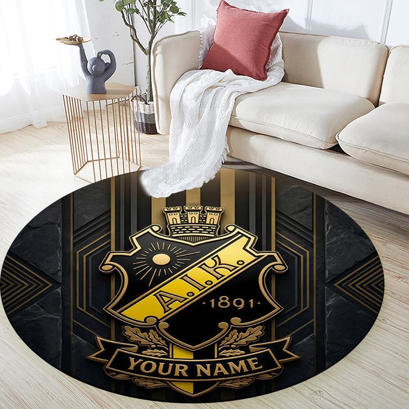 Custom Name AIK Round Area Rug,Carpet Rug for Living Room Bedroom Sofa Playroom Decor,Non-slip Floor Mat