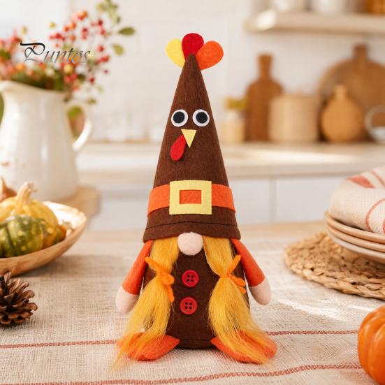 Thanksgiving Turkey Gnome Decor Halloween Plush Decorations, Handmade Scandinavian Tomte for Autumn Tiered Tray Decoration Fall Table Decor,