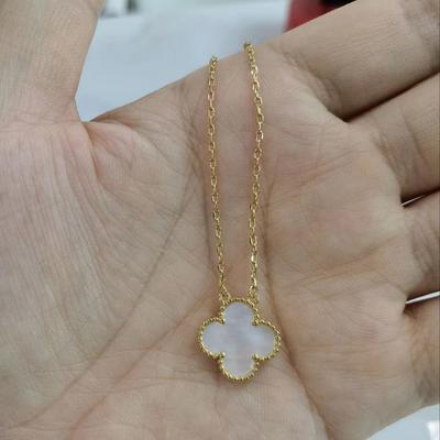 Four-leaf Clover Necklace with Carnelian Agate Natural White Shell Pendant and Clavicle Chain