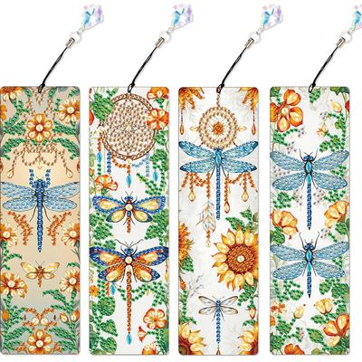 4Pcs Special Shape Dragonfly Diamond Painting Bookmark DIY Bookmarks Diamond Painting Kits Diamond Painting Bookmark Making Kit