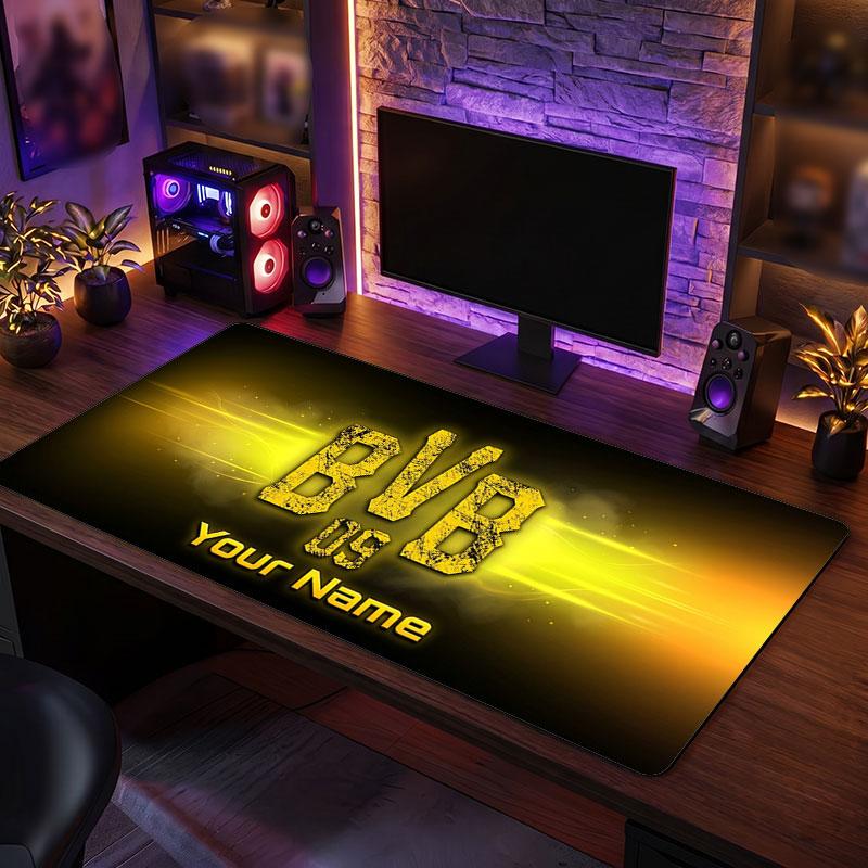 Borussia Dortmund Benutzerdefiniertes Großes Mauspade, Personalisierter Name Textdruck, Fußball Logo Rutschfeste Schreibtischmatte Gaming Geschenk