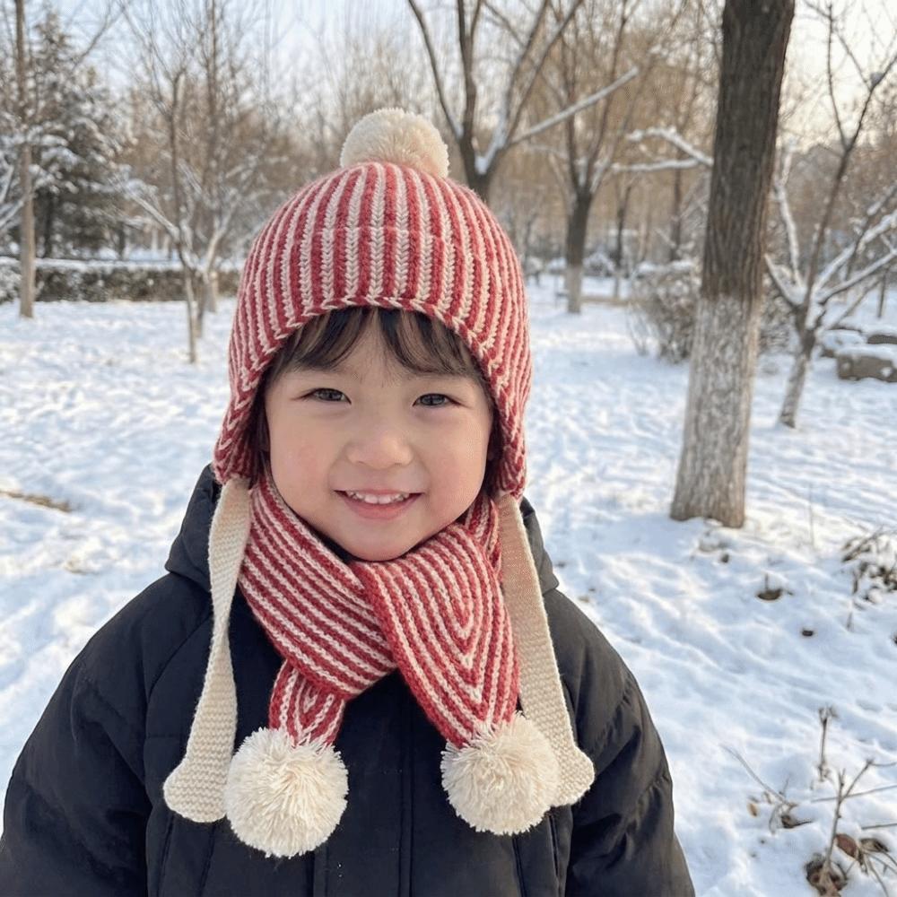 Ear Cap Children Scarf Hat Set Fur Ball Warm Knitted Cap All-match Wool Beanie Hat Outdoor