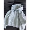Korean Style Women's Hooded White Sweater Jacket with Zipper Cardigan