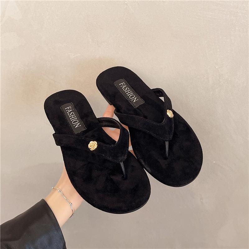 

Лето 2025 новые бархатные туфли-шлепанцы на плоской подошве с круглым носком и стразами модные 35