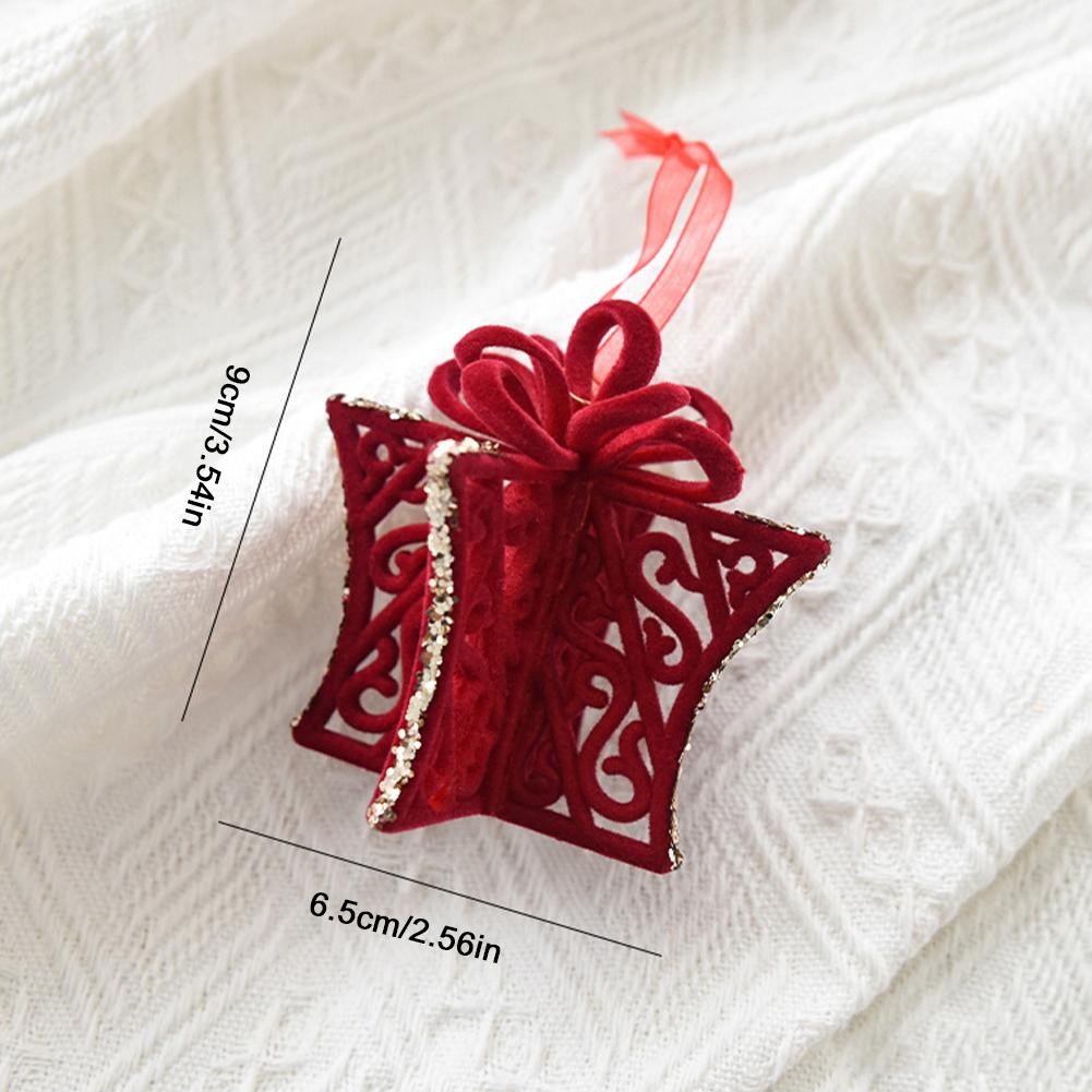Red Velvet Flocked Christmas Tree Pendant Snowflake Bell Wreath Stocking Bow Elk Christmas Decoration Ornaments Home Decor