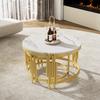 Sofa Side Table Modular Coffee Set, Marble Look, Golden Metal Frame, Round Tea Tables in Two Sizes, Nesting Table, Set of 2