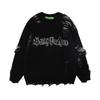 Unisex Oversized Knit Sweater With Distressed Hole Detail Streetwear Casual Pullover
