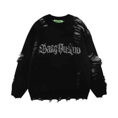 Unisex Oversized Knit Sweater With Distressed Hole Detail Streetwear Casual Pullover