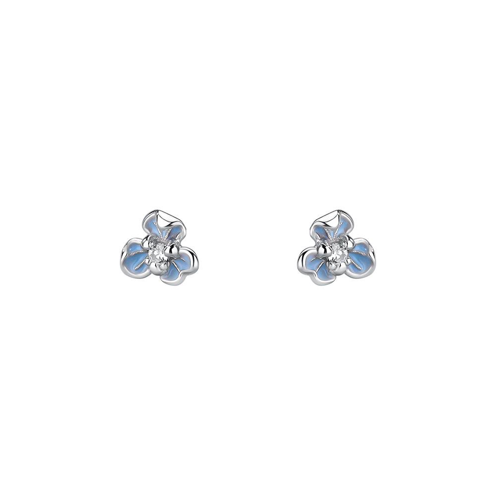 

Drip Glue Blue Iris Flower Earrings Women s 999 Sterling Silverr Korean Version Fashionable Zircon Ear Line Tassel Earrings