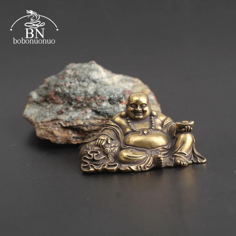 Antikk Bronse Stor Mage Lachende Maitreya Buddha Statue Skrivebord Kobber Ornament Håndverk Messing Miniatyrfigurer Hjemmedekorasjoner
