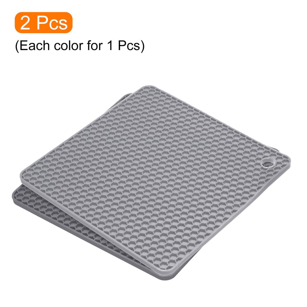2pcs Uxcell Dish Drying Mat Set 18 X 18 Cm Silicone Reusable Drain Pad Heat Resistant Suitable for Kitchen Counter Fridge Drawer
