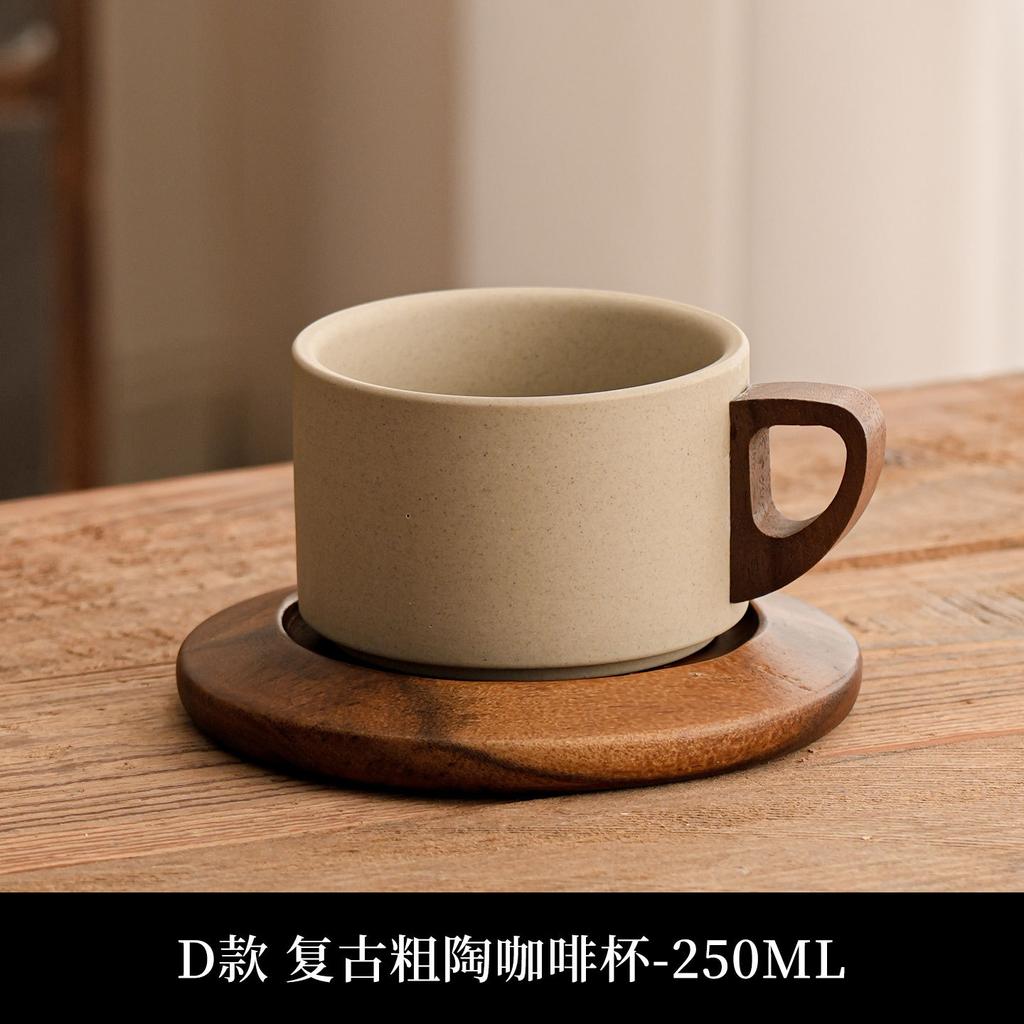 Vintage Terracotta Mug Set with Wood Coaster, Floral Rustic Coffee Cup for Tea, Handmade Feel Gift for Her, Mom, Friend