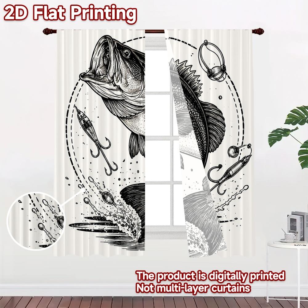 2D FLAT PRINTING 2pcs Curtains (Without Rod) Jumping Bass Illustration Light Filtering Popular Curtains Polyester Easy Install