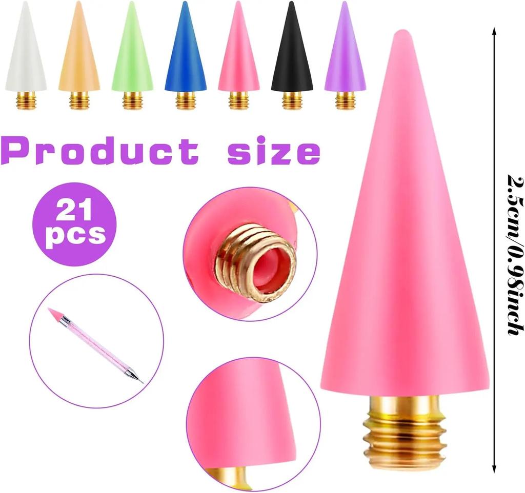 16/21 Stück Nagel Strass Aufheber Ersatz Wachskopfspitzen Strass Aufheber Werkzeug Wachsspitze für Nagel Punktierstift