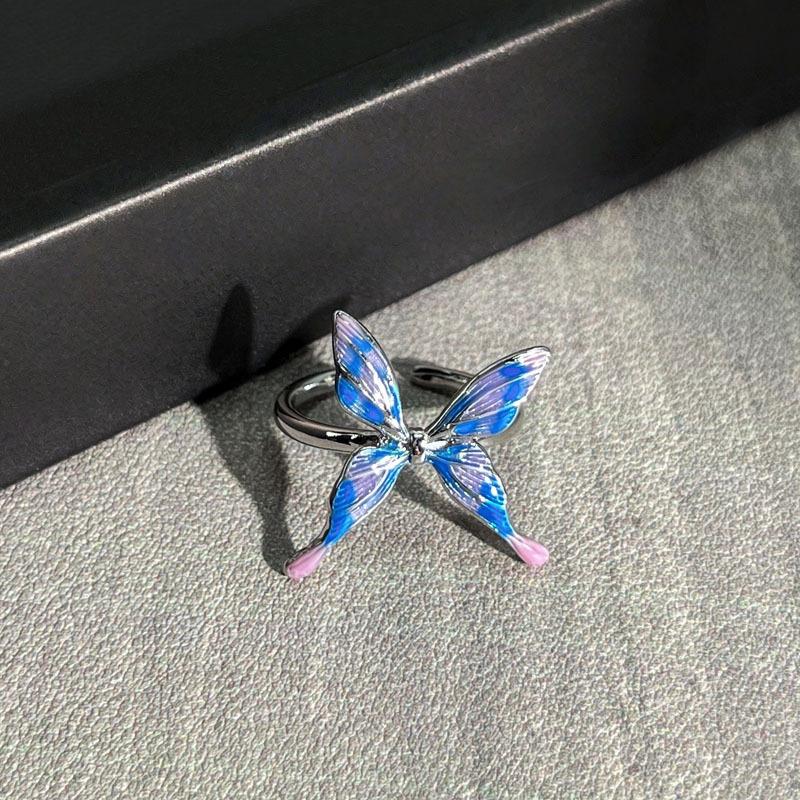 Beautiful Smart Multicolored Fantasy Butterfly Flower Premium Butterfly Flower Opening Ring Female Sweet Cool Fashion Cold Wind Ring