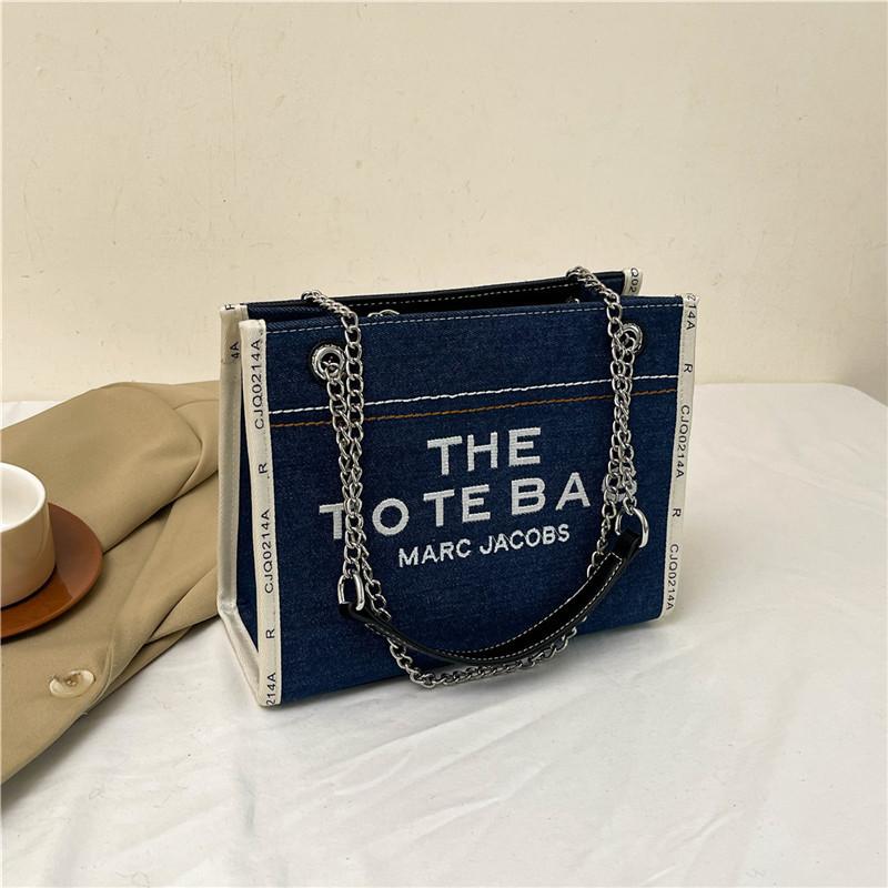 Stylish 2024 Autumn Fashion Letter Print Large Capacity Denim Canvas Tote Bag For Women In Black Blue And Sky Blue