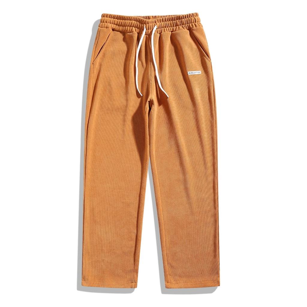 Men's Corduroy Casual Pants Joggers Cargo Pants Drawstring Elastic Waist Baggy Sweatpants with Pockets Fall Winter Straight Leg Trousers for Male