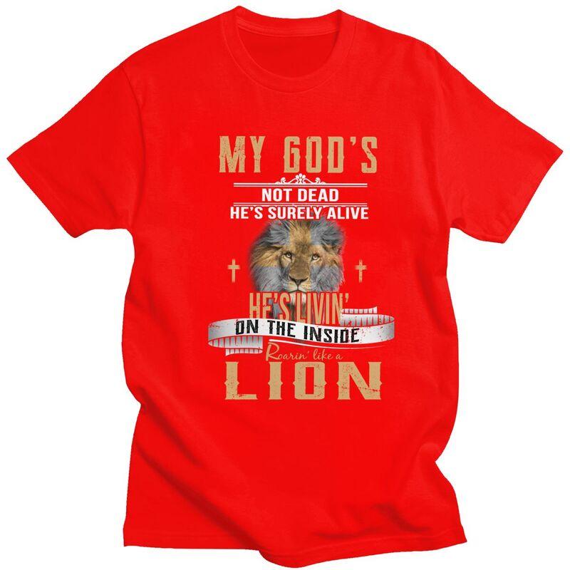 Индивидуальные мужские футболки с принтом «Бог, живущий внутри, рычащий как лев», с коротким рукавом, из хлопка, для отдыха, одежда S