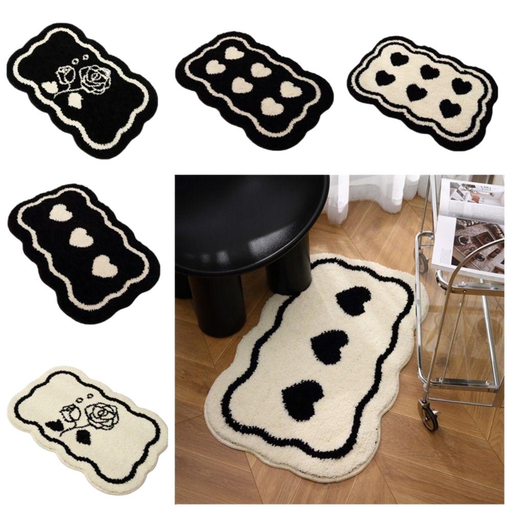 

Non Slip Carpet 15.7X23.6in Floor Mat Soft Small Area Throw Rugs for Bedroom Black-Flower