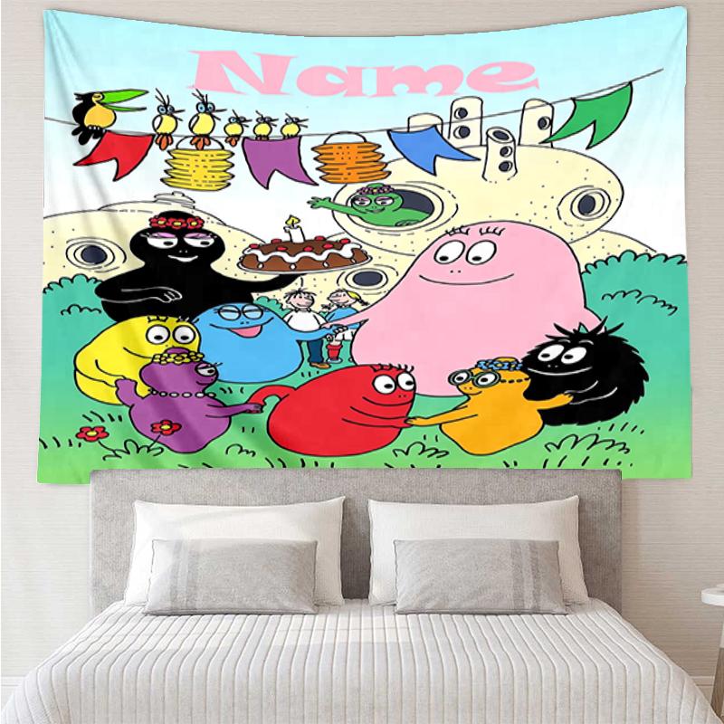 Custom Name Barbapapa Print Tapestry, Backdrop, Easy Setup, Ideal for Bedroom, Office & Living Room, with Aesthetic Wall Hanging Decor.