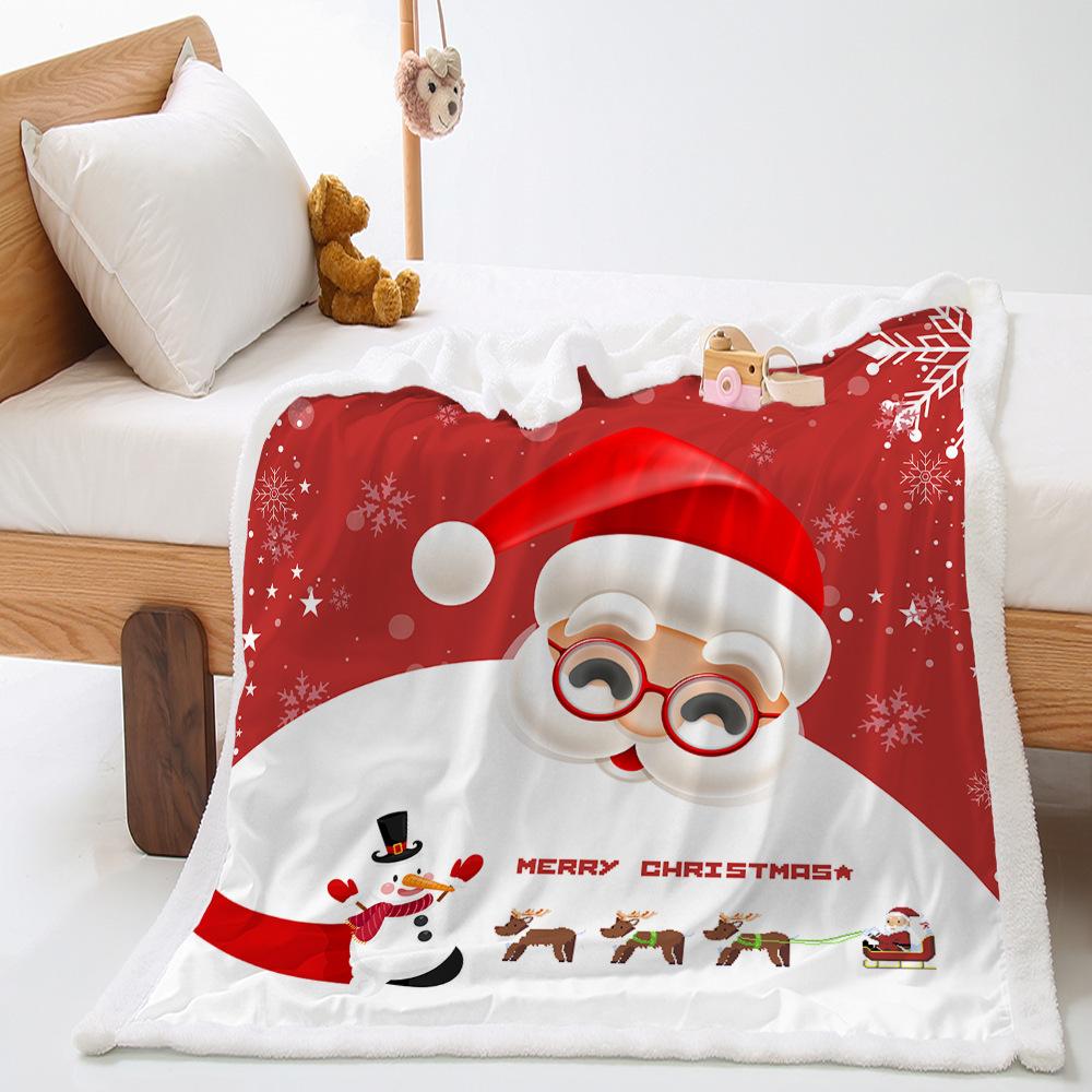 Christmas Illustration 4 Lamb Fleece Blanket Thickened 2D Digital Printing Crystal Fleece Blanket