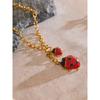 Yhpup Fashion Red Insect Ladybird Chain Pendant Necklace Rust Resistant 18K Golden PVD Plated Stainless Steel Cute Jewelry