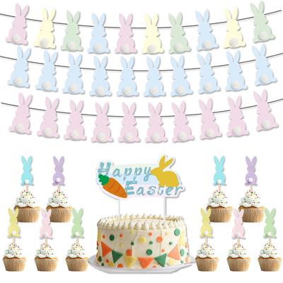 Easter Festival Party Decorative Pom-Pom Rabbit Flag Cake Decorative Cake Plug