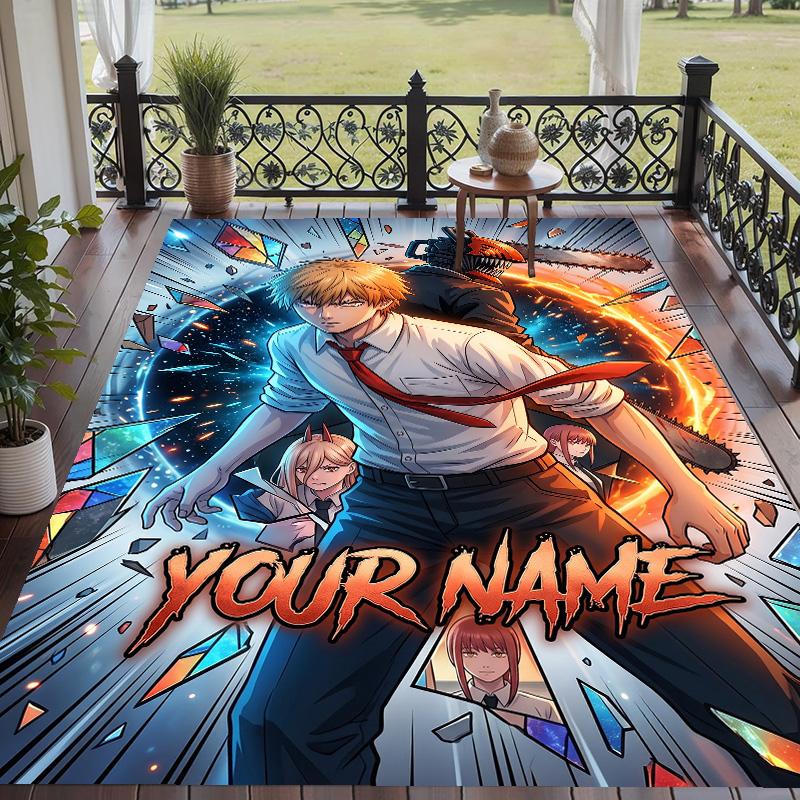 Custom Text Chainsaw Man Pattern Floor Rug Soft Indoor Carpet Mat Living Room Bedroom