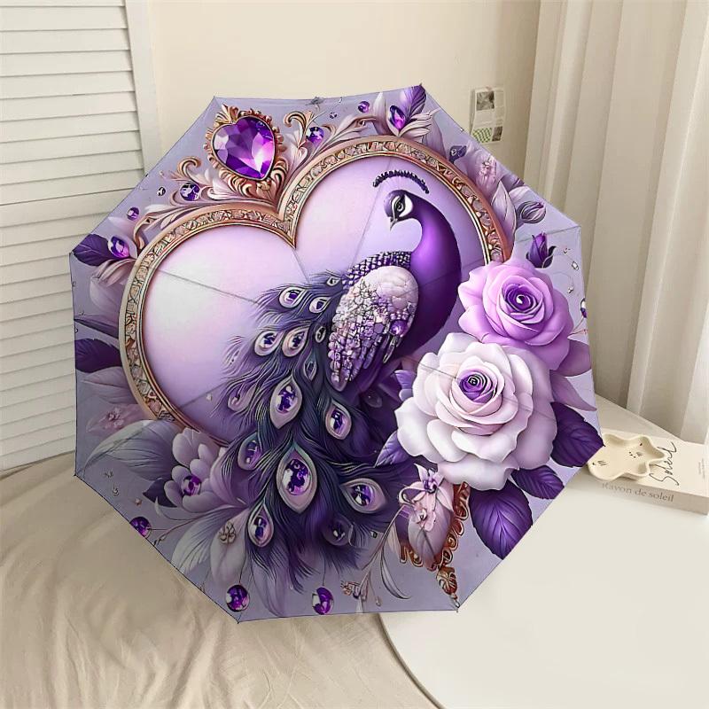1PC peacock roses Umbrella-8-Rib Reinforced, Automatic Open, Lightweight & Durable, Cute Fashion Accessory for Outdoor-P59